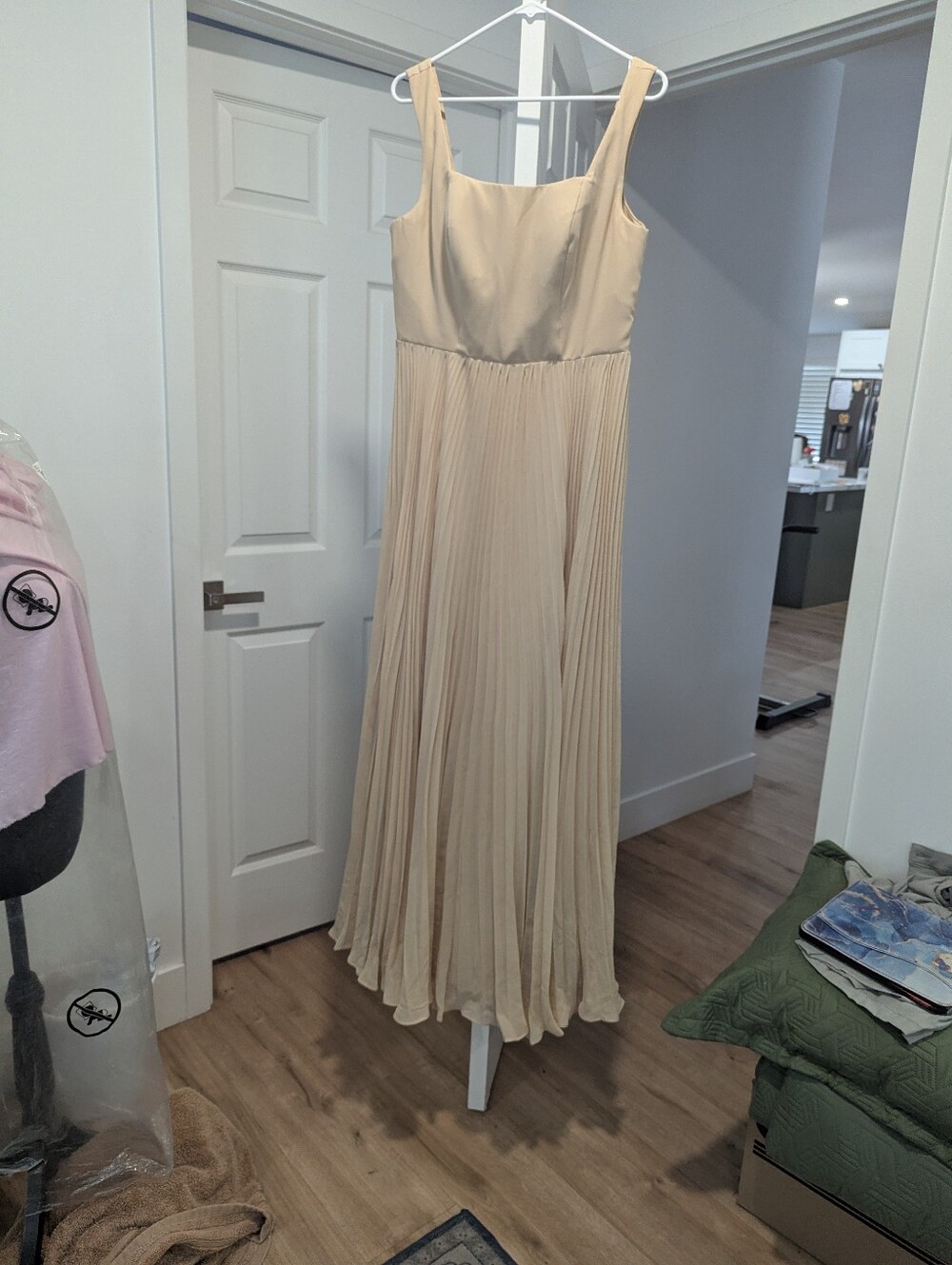 Pleated Sleeveless Maxi Dress in Beige - Elegant Women’s Dress Size Medium